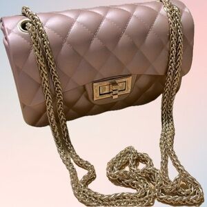 Quilted Matte Pink Rose Gold Jelly Bag Chain Strap